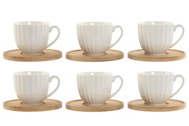 DKD Home Decor Set de 6 Tazas de Café de Porcelana y Bambú Blanco 90ml