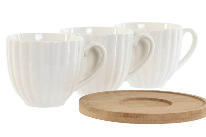 DKD Home Decor Set de 6 Tazas de Café de Porcelana y Bambú Blanco 90ml