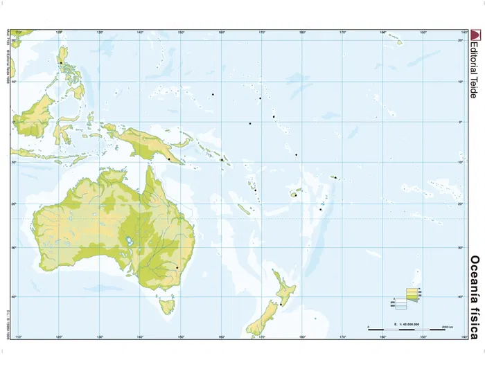 Teide Mapa Mudo Color Oceanía Físico Din A4 210x297mm