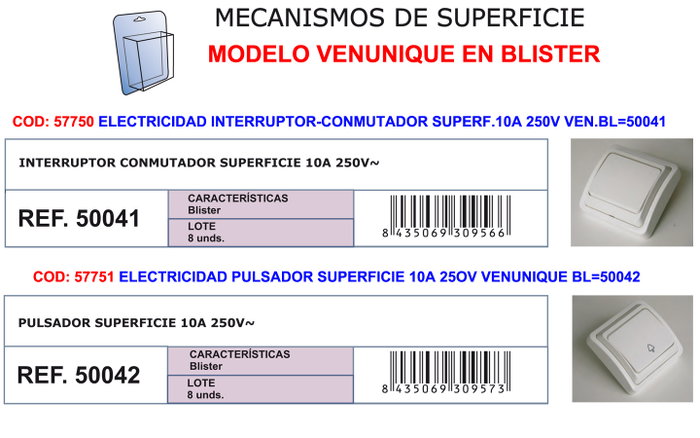 Interruptor-conmutador de superficie 10A 250V Interruptor-conmutador de superficie 10A 250V