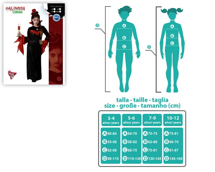 Disfraz de Vampiresa Negro con Sombrero para Niña Halloween 3-4 Años - Vestido Gótico para Fiesta y Teatro