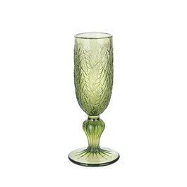 DKD Home Decor Set de 6 Copas de Cristal Verde con Relieve de Hojas 160ml