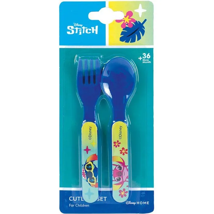 Fun House Juego de Vajilla DISNEY Lilo y Stitch FUN3524550066387 - 2 Vasos, 2 Platos Llanos (Ø22 cm), 1 Plato Hondo (Ø16 cm), Cubiertos y Botella de Agua