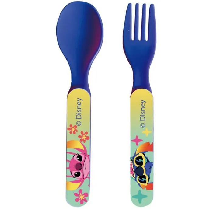 Fun House Juego de Vajilla DISNEY Lilo y Stitch FUN3524550066387 - 2 Vasos, 2 Platos Llanos (Ø22 cm), 1 Plato Hondo (Ø16 cm), Cubiertos y Botella de Agua