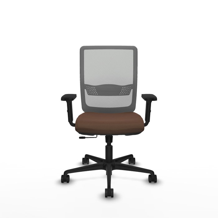 Silla de oficina Haches con mecanismo Sincro/Traslack tapizada con Tela color Marrón oscuro y malla color Gris. Equipada con lumbar 1D, Brazos 2D y Ruedas 65mm nailon Silla de oficina Haches con mecanismo Sincro/Traslack tapizada con Tela color Marrón oscuro y malla color Gris. Equipada con lumbar 1D, Brazos 2D y Ruedas 65mm nailon