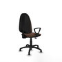 Silla de oficina Algarra con mecanismo Contacto permanente básico tapizada con Tela color Marrón oscuro. Equipada con Base poliamida negra, Brazos fijosy Topes