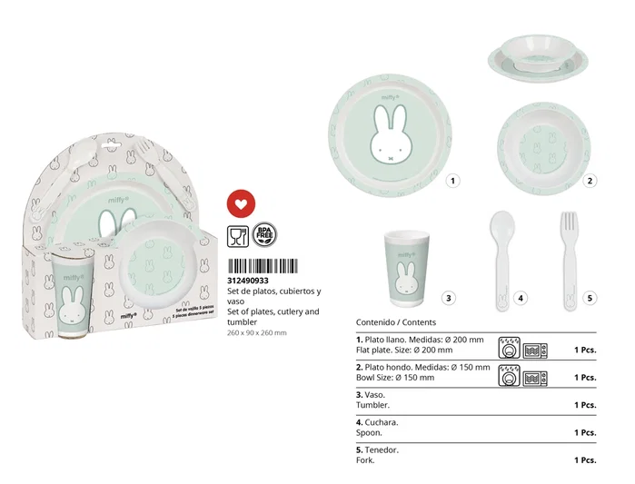 Safta Set de Platos, Cubiertos y Vaso Miffy Menta