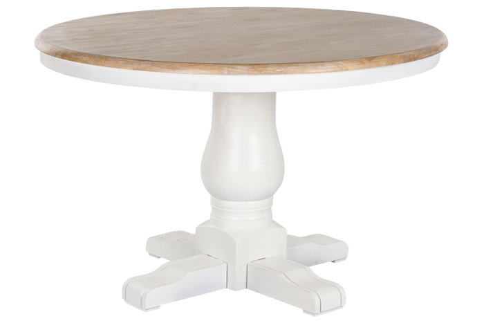 DKD Home Decor Mesa Redonda de Comedor Tradicional en Blanco y Natural, Desmontable, Dimensiones 120 x 120 x 76 cm DKD Home Decor Mesa Redonda de Comedor Tradicional en Blanco y Natural, Desmontable, Dimensiones 120 x 120 x 76 cm