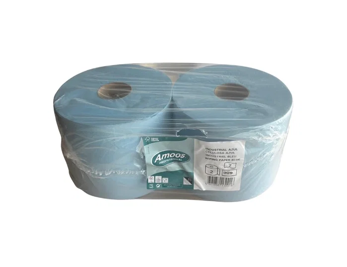 Amoos Papel secamanos industrial 2 capas azul paquete de 2 rollos