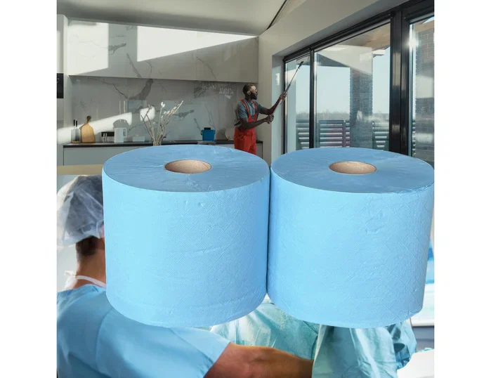 Amoos Papel secamanos industrial 2 capas azul paquete de 2 rollos