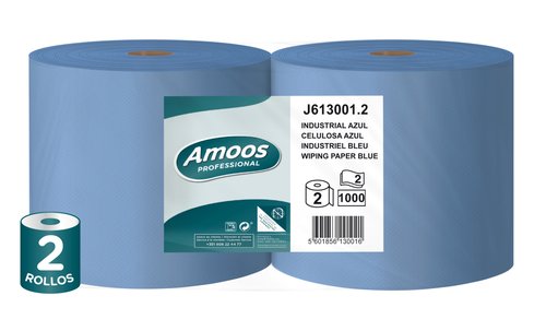 Amoos Papel secamanos industrial 2 capas azul paquete de 2 rollos