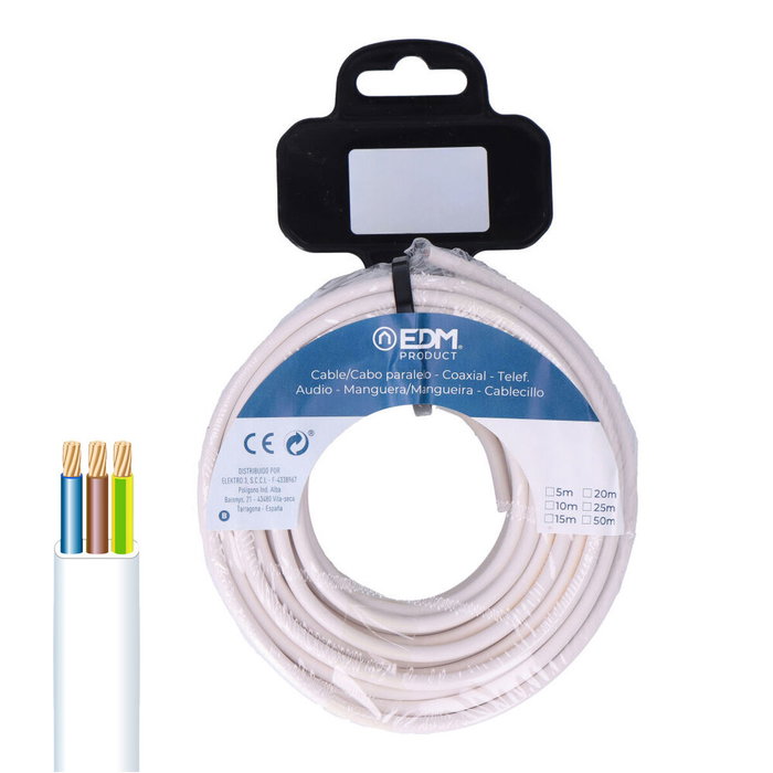 Edm Carrete manguera plana 3 x 1,00 mm² blanca, 15 m Edm Carrete manguera plana 3 x 1,00 mm² blanca, 15 m