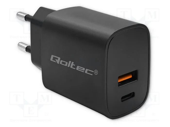 Qoltec GaN POWER PRO 30W con 1xUSB-C y 1xUSB - Negro Qoltec GaN POWER PRO 30W con 1xUSB-C y 1xUSB - Negro