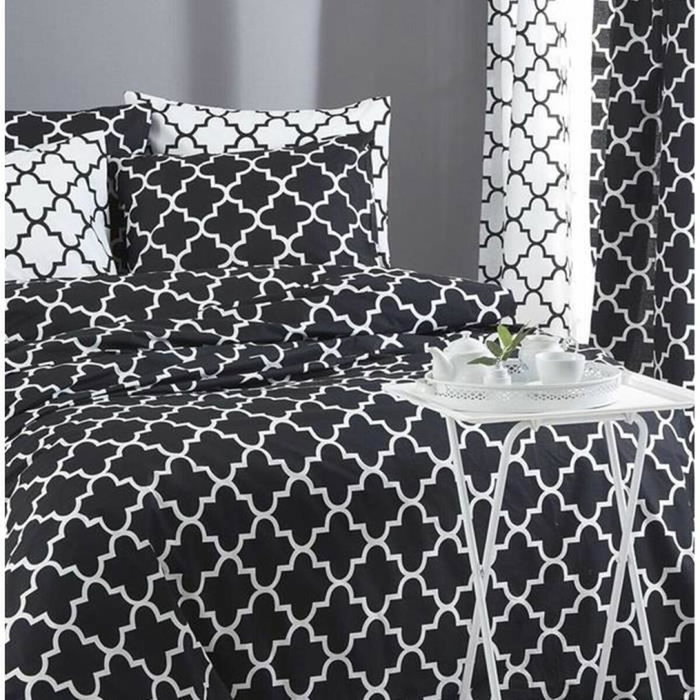 Aucune Juego de cama Negro 100% algodón reforzado con funda nórdica y 2 fundas de almohada Aucune Juego de cama Negro 100% algodón reforzado con funda nórdica y 2 fundas de almohada