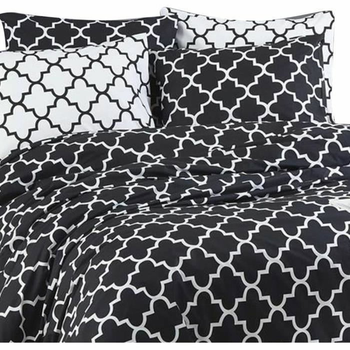 Aucune Juego de cama Negro 100% algodón reforzado con funda nórdica y 2 fundas de almohada Aucune Juego de cama Negro 100% algodón reforzado con funda nórdica y 2 fundas de almohada