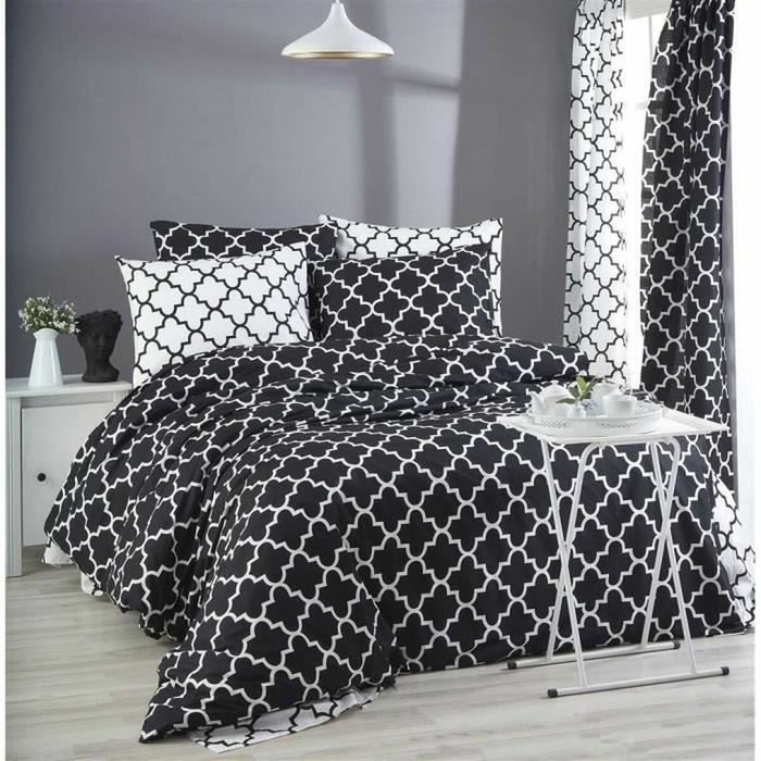 Aucune Juego de cama Negro 100% algodón reforzado con funda nórdica y 2 fundas de almohada Aucune Juego de cama Negro 100% algodón reforzado con funda nórdica y 2 fundas de almohada