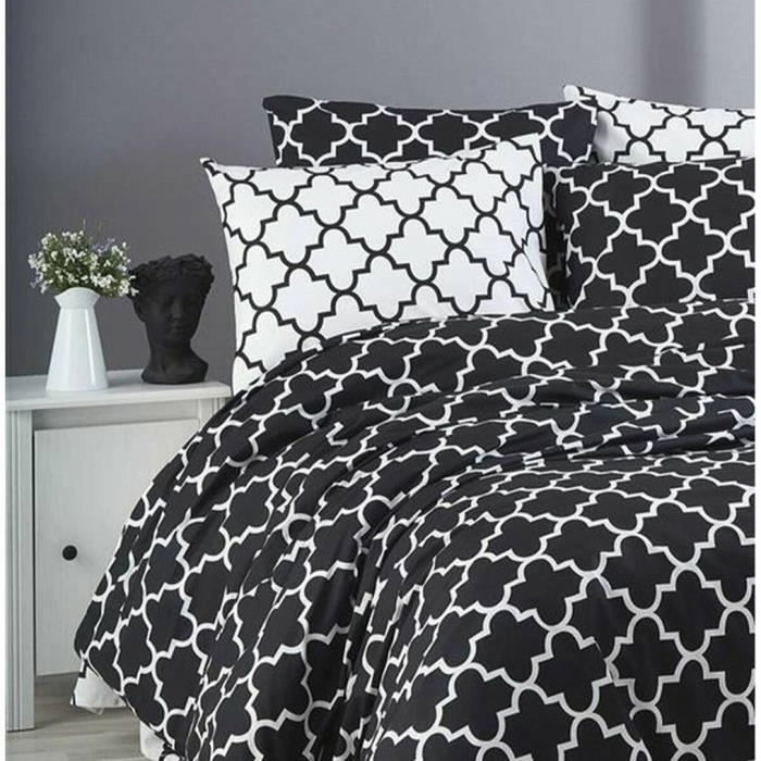 Aucune Juego de cama Negro 100% algodón reforzado con funda nórdica y 2 fundas de almohada Aucune Juego de cama Negro 100% algodón reforzado con funda nórdica y 2 fundas de almohada