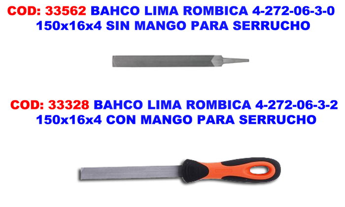 BAHCO Lima Rombica 4-272-06-3-0 150x16x4 mm sin mango BAHCO Lima Rombica 4-272-06-3-0 150x16x4 mm sin mango