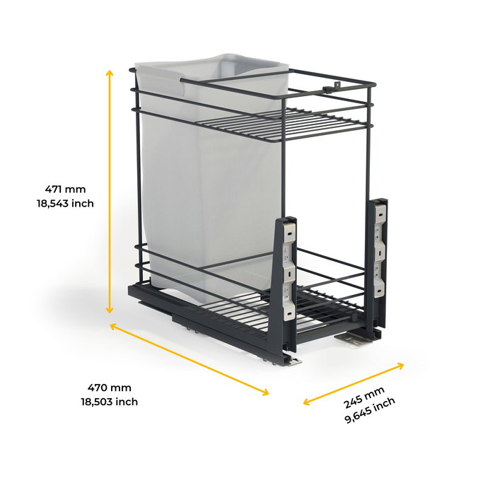Emuca Carro extraíble con cestas y panero Titane de fijación inferior con cierre suave, módulo 300mm, Acero, Gris Antracita