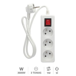 GSC Evolution Regleta de 3 Tomas con Interruptor, 1m, Blanco