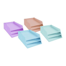 Bandeja Sobremesa Exacompta Aquarel Carton Forrado 3 Niveles A4+ Colores Surtidos (4 Colores: Coral, Azul, Verde Y Rosa) (Set de 4)