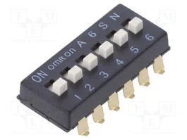 Aratas (Formerly Omron Components) Interruptor DIP-SWITCH A6SN-6104 de 6 secciones, SMT, ON-OFF