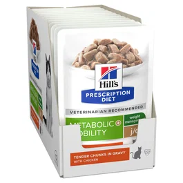 Hill's Prescription Diet Metabolic + Mobility - Alimento húmedo para gatos con pollo para control de peso y articulaciones - 12 x 85 g