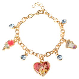 Disney Pulsera Charm Bella, Rosa y Chip Princesas Esmaltada Dorada