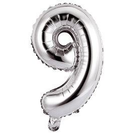 Party Time Globo Cifra 9 Plata, Altura 35 cm