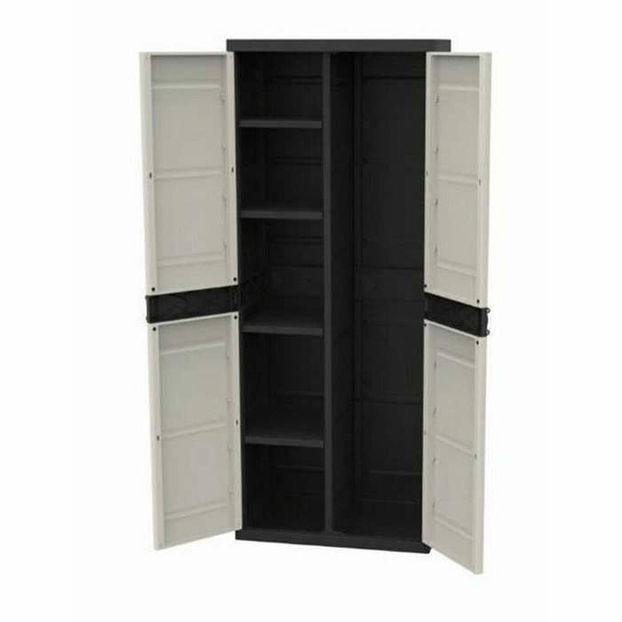 Plastiken TITANIO Armario de 2 puertas con estantes y armario de escobas A70 x P44 x A176 cm Beige y negro Plastiken TITANIO Armario de 2 puertas con estantes y armario de escobas A70 x P44 x A176 cm Beige y negro