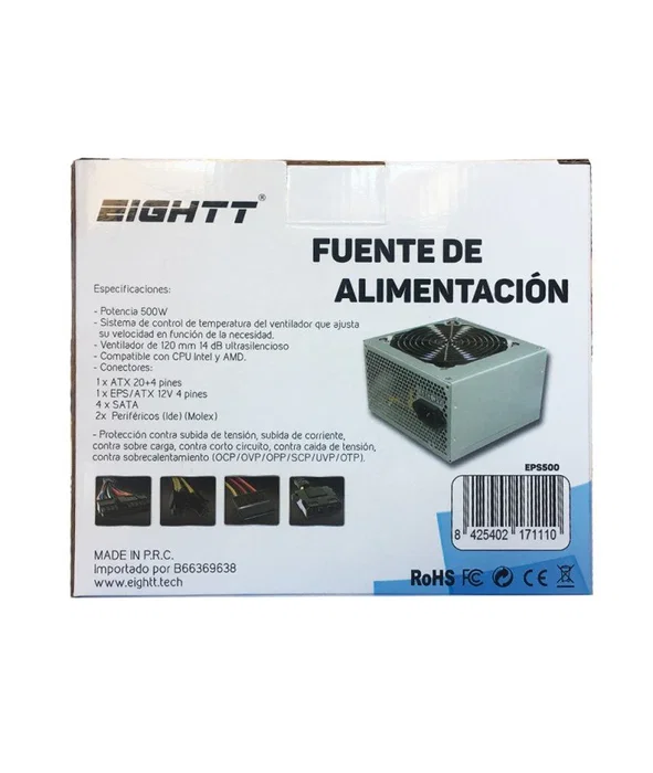 Eightt EPS500 Fuente de Alimentación 500W ATX Gris