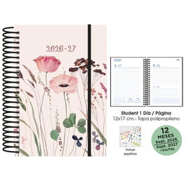Agenda Escolar (2026-27) Senfort Student Decorada Espiral Tapa Pp Con Goma 120X170 D/P Amapolas
