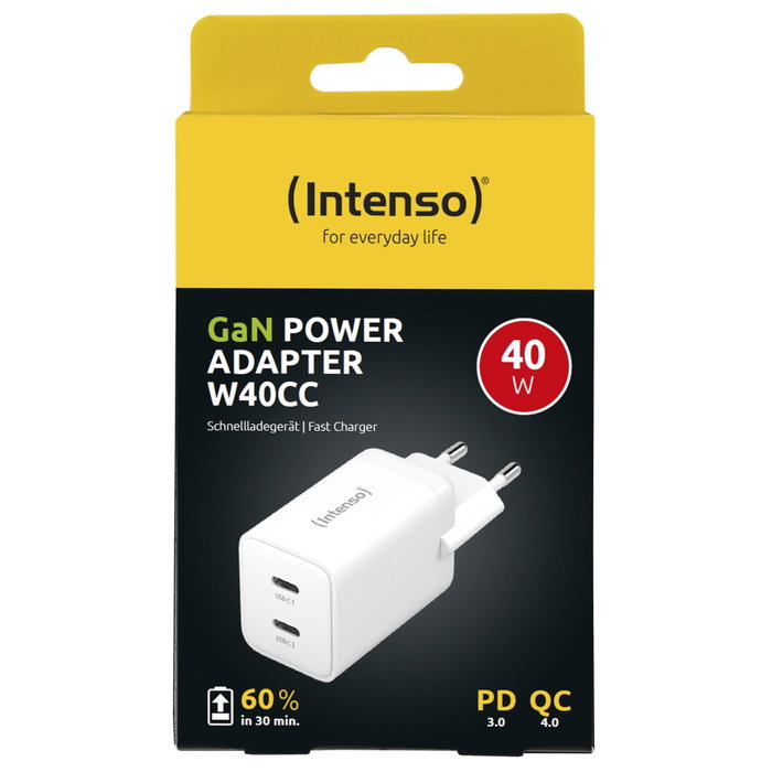 Intenso Adaptador de Corriente W40CC GaN Blanco 2x USB-C 40W Intenso Adaptador de Corriente W40CC GaN Blanco 2x USB-C 40W