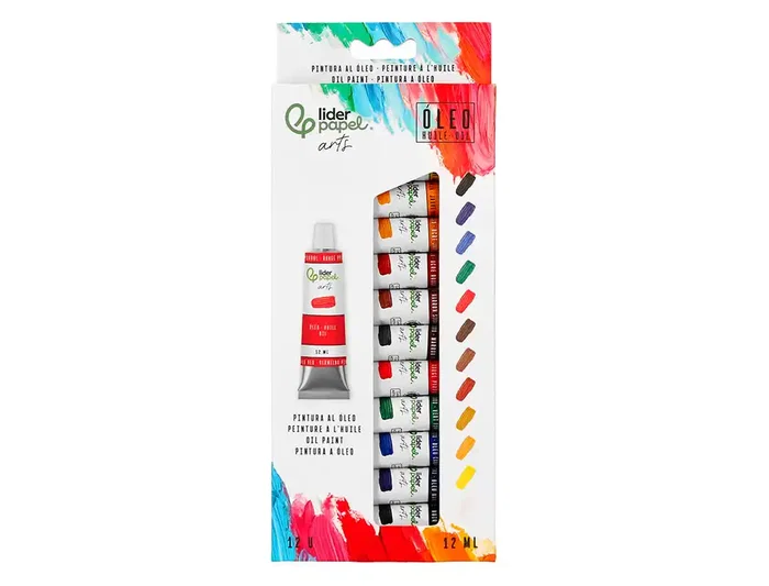 Liderpapel Pintura al Óleo Caja de 12 Tubos de Aluminio de 12 ml Colores Surtidos
