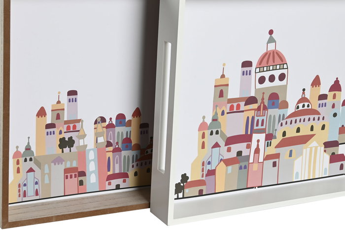 DKD Home Decor Bandeja MDF Casitas Multicolor 40x30x5 cm (Pack de 2) inevitable DKD Home Decor Bandeja MDF Casitas Multicolor 40x30x5 cm (Pack de 2) inevitable