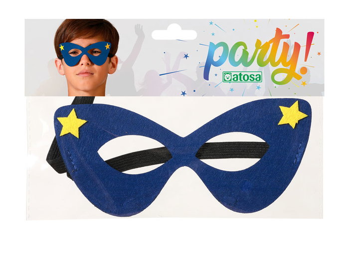 Antifaz Azul Con Estrellas Amarillas Para Disfraz De Superhéroe Infantil
