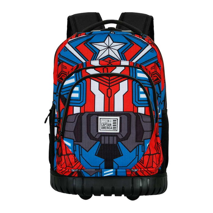 Marvel Mochila Trolley GTS FAN Tekk Costume Capitán América Azul 30L - Mochila Escolar con Ruedas, 2 Compartimentos, Bolsillo Acolchado
