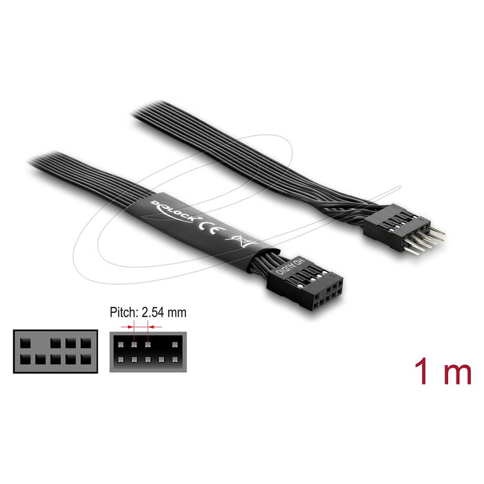 DeLOCK 86059 Cable de Extensión Audio HD 9 Pin para Placa Base, Macho a Hembra, 1 m - Negro