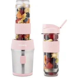 Hkoenig SMOO12 Mini Batidora 300 W 570 mL Rosa Pastel 2 Botellas de Agua Incluidas