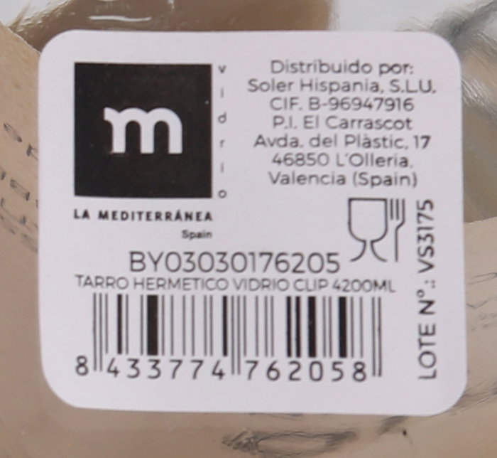 La Mediterranea Tarro Hermético Vidrio Clip 4200ml (4 Unidades)