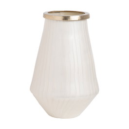 Jarrón Blanco Metal-Cristal Decoración 25 X 25 X 39 cm