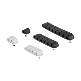 DeLOCK Juego de 10 sujetacables trapezoidales autoadhesivos Negro/Blanco