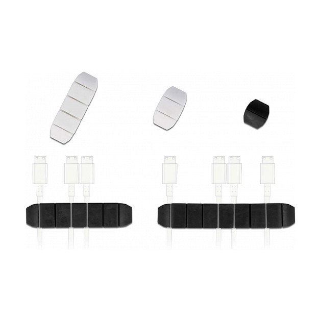 DeLOCK Juego de 10 sujetacables trapezoidales autoadhesivos Negro/Blanco