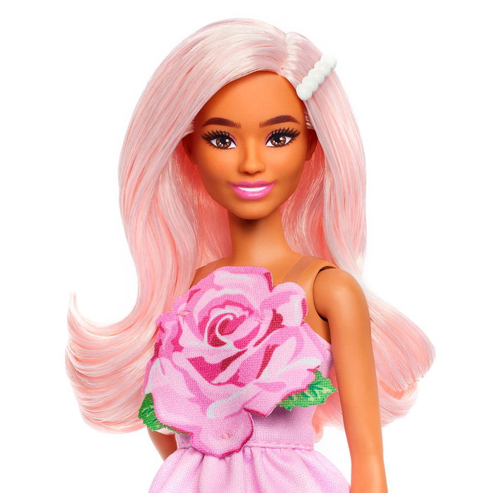 Barbie HYT94 Muñeca Fashionista Vestido Con Rosa, Pelo Rosa