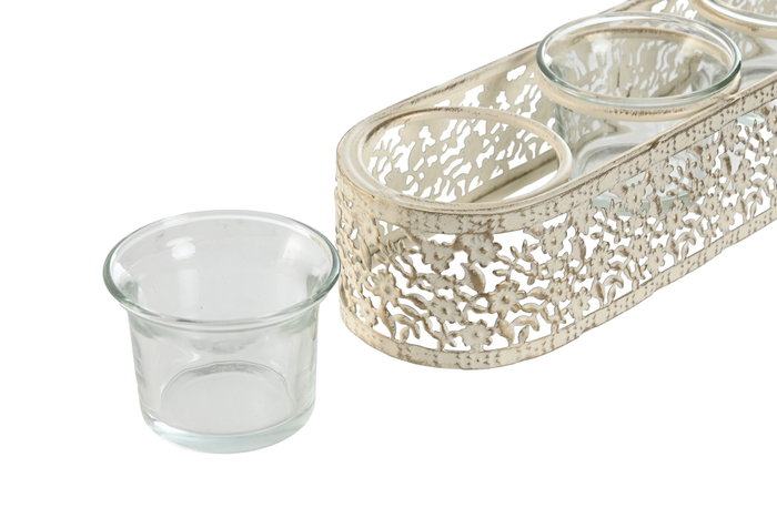 DKD Home Decor Portavela Shabby Crema Metal y Cristal 31 x 7 x 5 cm