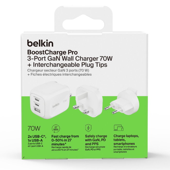 Belkin BoostCharge Pro 70W Blanco con 2x USB-C y 1x USB-A Belkin BoostCharge Pro 70W Blanco con 2x USB-C y 1x USB-A