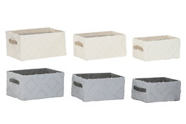 DKD Home Decor Set de 3 Cestas de Poliéster KONDO Gris y Crema