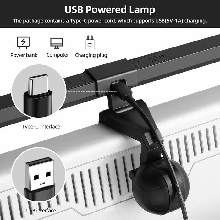 Equip Lámpara LED USB 245450 para Monitor con Control Táctil, Luz Regulable y Diseño Clip, Color Negro