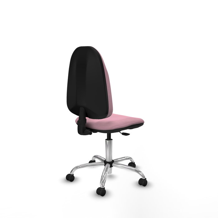 Silla de oficina Algarra con mecanismo Contacto permanente básico tapizada con Tela color Rosa. Equipada con Base cromada, Sin brazos y Ruedas autofrenantes