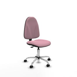 Silla de oficina Algarra con mecanismo Contacto permanente básico tapizada con Tela color Rosa. Equipada con Base cromada, Sin brazos y Ruedas autofrenantes
